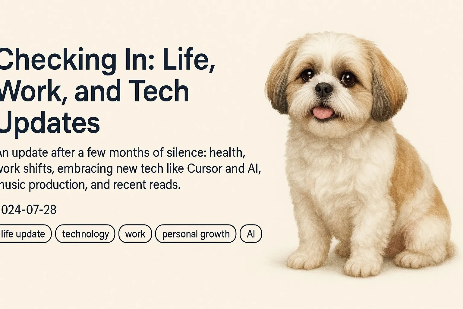 A cute Shih Tzu dog next to the blog post title.