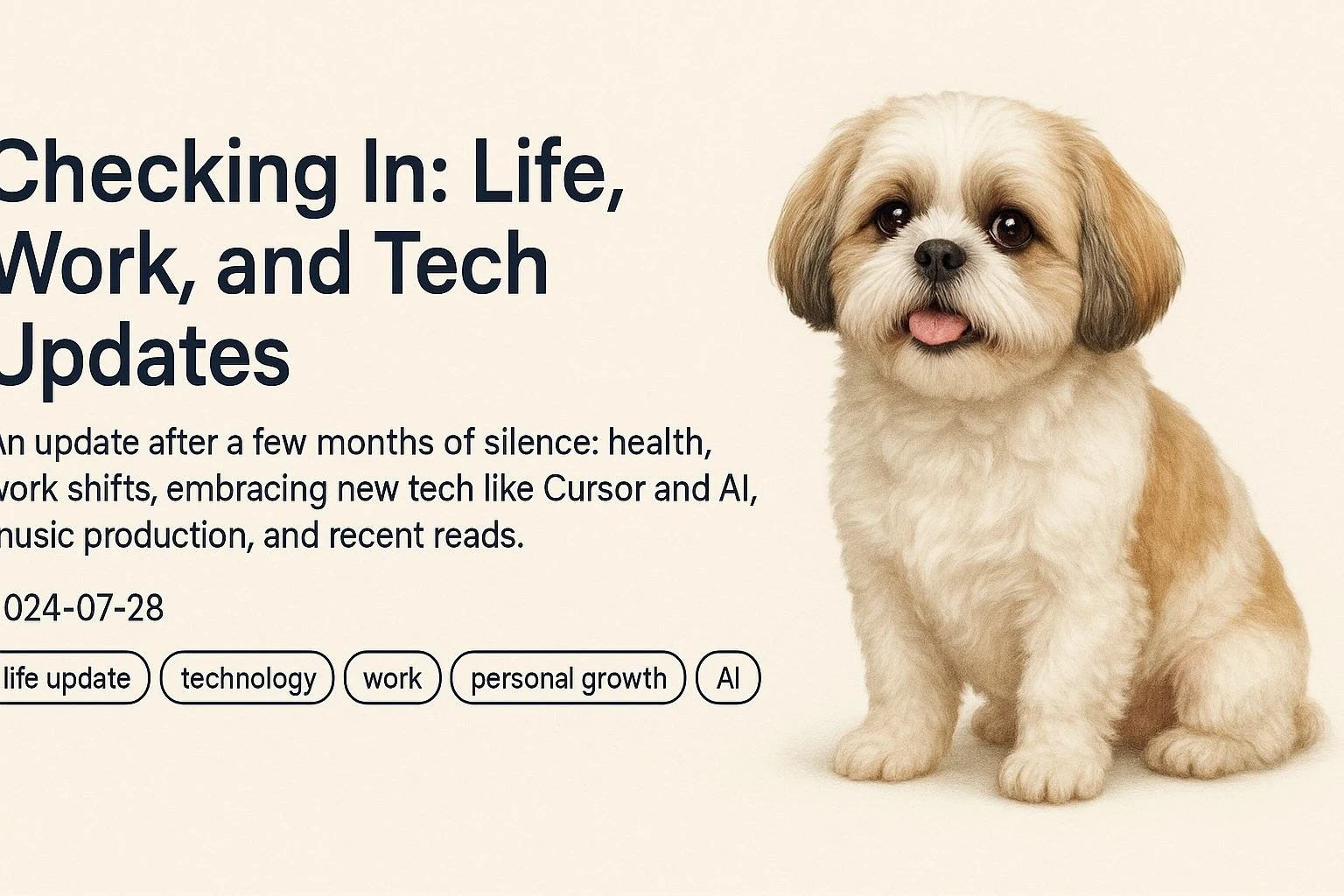A cute Shih Tzu dog next to the blog post title.