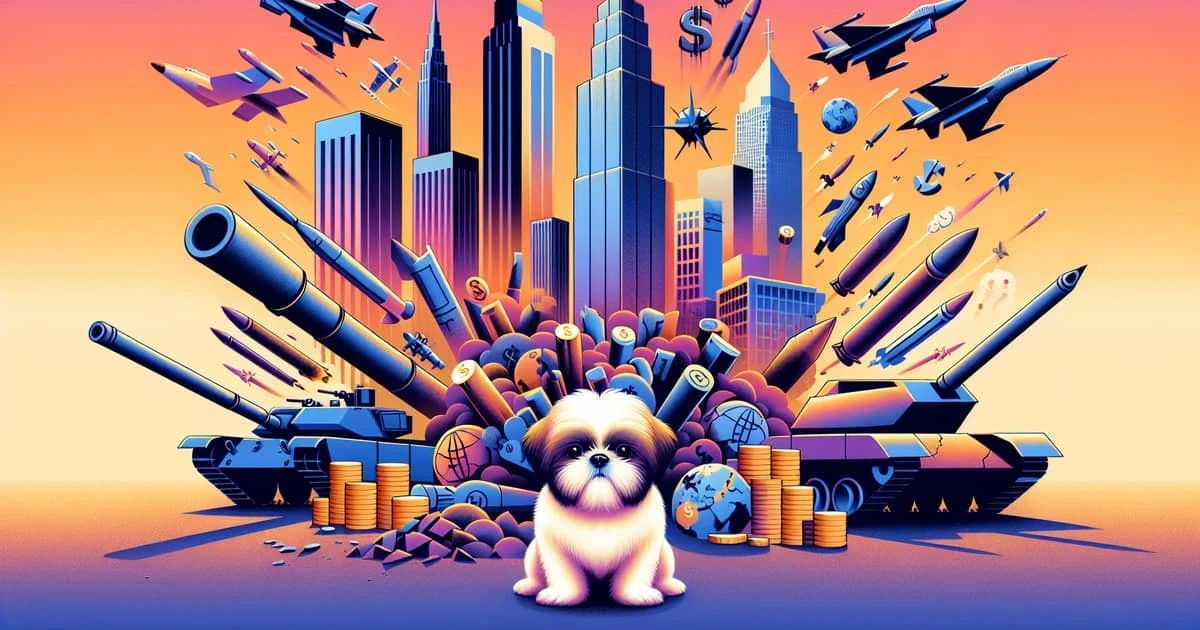 Conceptual illustration of society's structure under capitalism with a cute Shih Tzu